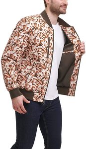 Men's Printed Bomber <b>Jacket</b> Autumn Casual Zipper Front With Pockets Regular Fit Turn-down <b>Collar</b> Polyester Material - Product Image 2