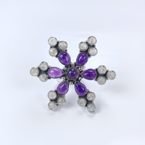 <b>Moonstone</b> & Amethyst Designer Gemstone 925 Sterling Solid Silver Ring Statement <b>Jewelry</b> - Product Image 1