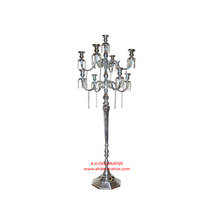 Candélabre en métal plaqué argent bougeoir à 5 bras pour les décorations de sol de mariage élégant candélabre décoratif fait à la main en argent - Product Image 5