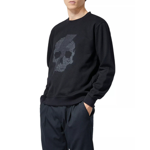 OEM Wholesale Custom High Quality Cotton Skull print <b>Black</b> <b>fleece</b> Crew Neck sweat Shirt for men as per customer requirement. - Product Image 1