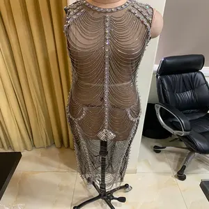 Vestido de noite de pedra cristal bordado à mão, muito elegante, alta moda, frisado, para noite, de luxo