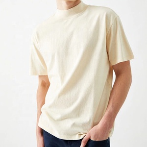 T-shirt uni vierge de haute qualité 100% coton pour hommes coupe ample surdimensionné 210 GSM col montant T-shirt décontracté haut Streetwear - Product Image 5