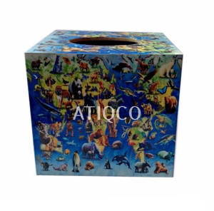 Caja de pañuelos cúbicos de madera pintada digital con impresiones digitales únicas - Product Image 4