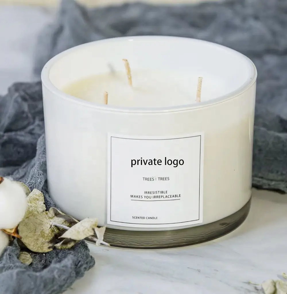 Wholesale White Glass Three wood Wick luxury Aromatic Scented Candles LOGO Custom 3 Wick Scented Candles 3 Wick Wax Soy Candle