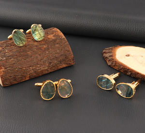 Bouton de manchette en pierre gemme pour hommes, accessoire de luxe plaqué or, labradorite naturelle, bouton de manchette, chemise style promotion, cadeau - Product Image 4