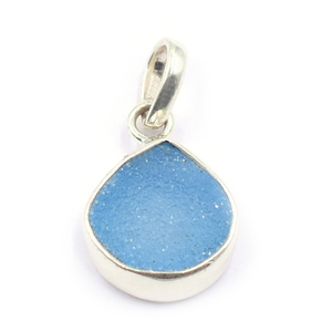 Bleu Druzy Coeur Forme 925 Starling Argent Lunette Argent Plaqué Pendentif Fabrication De Bijoux À La Main - Product Image 1