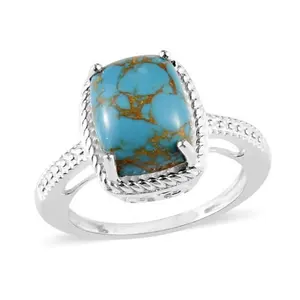 Special Design 925 Sterling Silver Blue Copper Turquoise Gemstone Ring Silver Jewelry Supplier