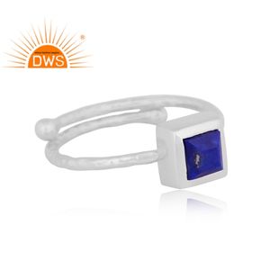 Bague de pierre précieuse Lapis Lazuli naturelle, anneau de fiançailles, vente en gros, en argent et bleu, 1 pièce - Product Image 3
