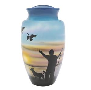 Urna de cremación de Metal pintado a mano para adultos, urna de cenizas de estilo americano/europeo al atardecer en el corazón - Product Image 6