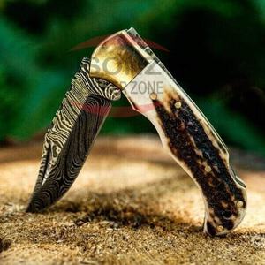 Couteau de poche pliant damas fait à la main - Product Image 1