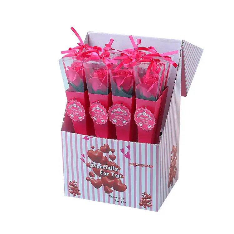 Ramo de regalo de San Valentín, caja de regalo de flores artificiales, jabón de rosas de un solo vástago, flor inmortal