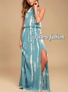 ชุดแมกซี่เดรสยาวของผู้หญิงลำลองแขนกุดแบบผ่าข้างย้อมสีโบฮีเมียนสำหรับใส่ไปทะเล2023ฤดูร้อน - Product Image 2