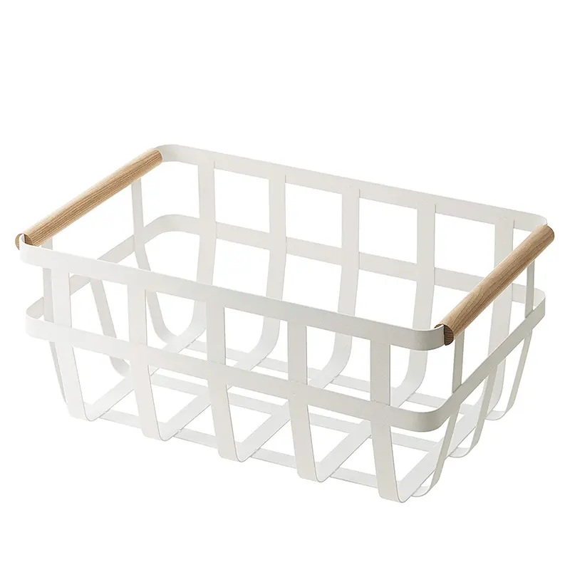 Metal Wire Storage Basket with Wooden Handle Storage Bin for Closets, Shelves, Cabinets, Bathrooms Home Organization