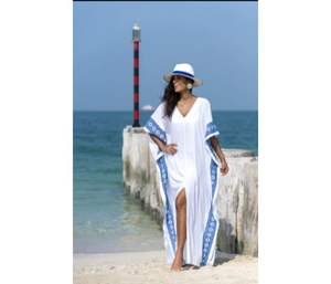 Vestido largo informal de verano de manga corta para adulto, caftán bohemio de talla libre hecho a mano - Product Image 1