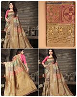 Superbe Saree de Mariage de Luxe en Soie Lichi Douce avec Pallu Riche et Broderie Jacquard, Bordure Contrastante, Blouse, Lavable, Idéal pour les Fêtes