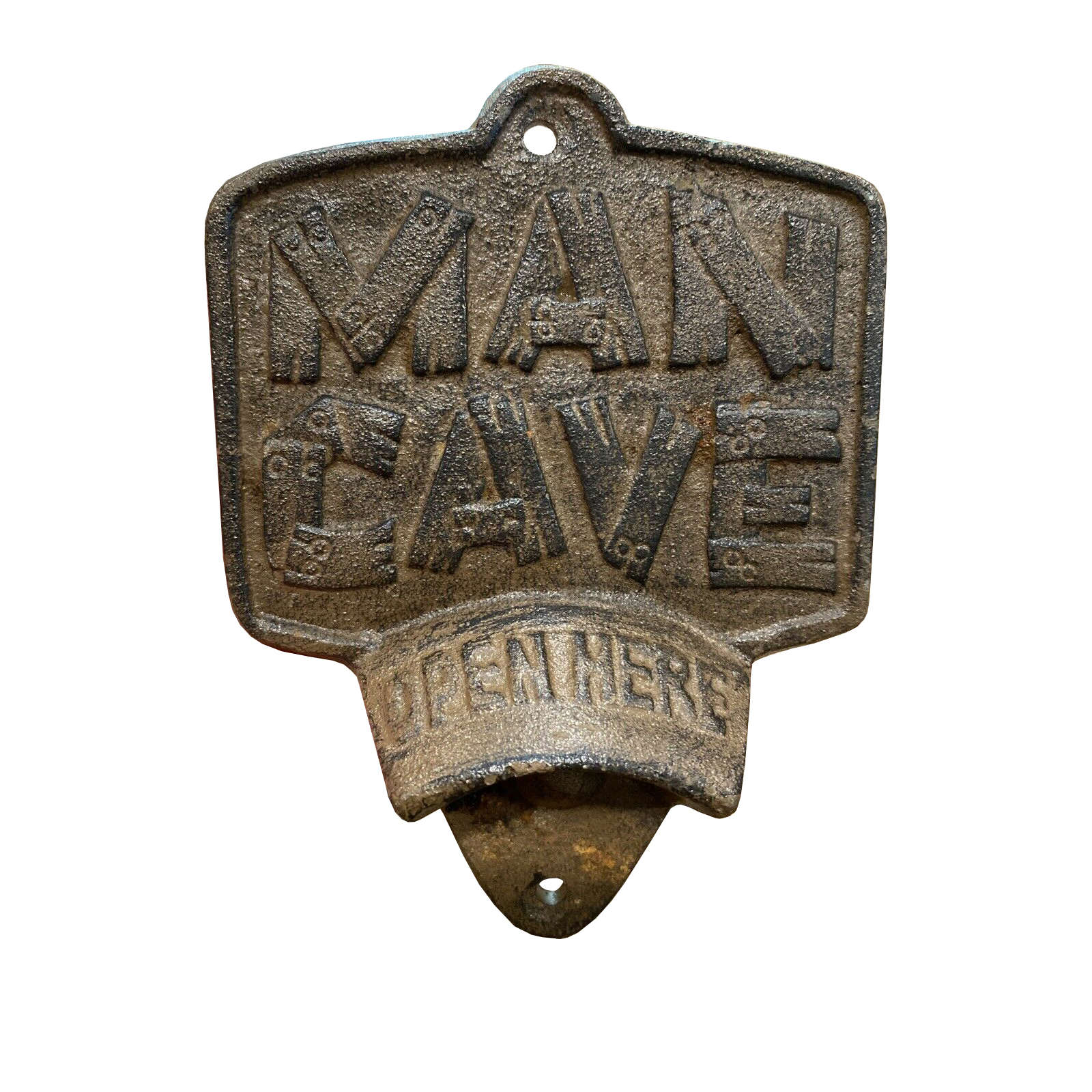 cave" plaque open here bottle opener wall mounted cast iron