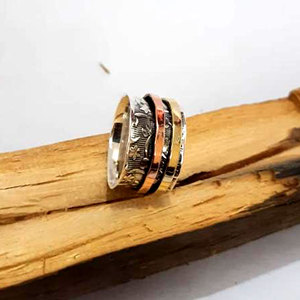 Two Tone Spinner 925 Wholesale Sterling Silver Handmade <b>Ring</b> Jewelry <b>Cheap</b> <b>Ring</b> Wholesale Factory Price - Product Image 2