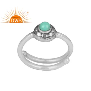 하늘 색 청록색 보석 반지 도매 산화 보석 인도 수제 925 실버 조정 가능한 반지 클래식 컬렉션