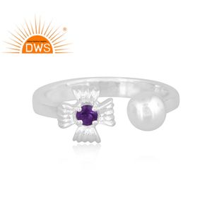 Best Selling Fine Sterling Silver Natural Amethyst Gemstone <b>Adjustable</b> <b>Ring</b> For Women Jewelry Manufacturer - Product Image 2