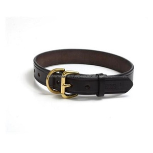 Collar para perro de doble capa grueso, de cuero de grano negro o marrón, en todos los tamaños personalizados, collar para mascota completamente cosido con hardware dorado - Product Image 1