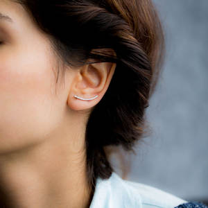 One Row White Zircon Stone Auricle Earring Fine Jewelry Turkish Wholesale Handmade 925 Sterling <b>Silver</b> Jewelry - Product Image 3