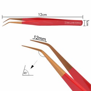 แหนบต่อขนตาสแตนเลส,แหนบต่อขนตาปลอมปลายทองและแดง12มม. 35deg - Product Image 5