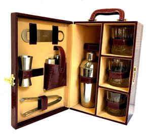 Bar Set Bar Set Direct Factory 25oz Stainless Steel Cocktail Sekhar with 6 Glass <b>Leather</b> Portable Bar Set - Product Image 4