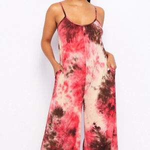 Venta al por mayor de las mujeres de color azul Tie Dye con cuello en V Mono Ecológico Tejido Sexy Monos hasta el suelo - Product Image 1