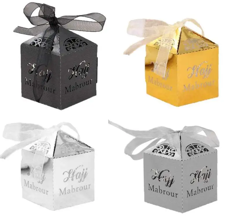 Gold Silver Eid Mubarak Paper Gift Box Ramadan Islamic Party Decorations Candy Boxes