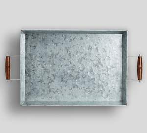 Bandeja DE SERVICIO DE Metal galvanizado hecha a mano de alta calidad, manijas de madera, diseño de forma personalizada, cantidad a granel de India para exportación - Product Image 1