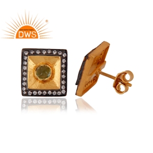 925 Silver 18k Gold Plated <b>Girls</b> Fashion Stud Earrings Jewelry Zircon <b>Set</b> Tourmaline Gemstone Earrings Jewelry Wholesale - Product Image 1