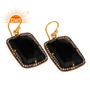 Pendientes de ónix negro Natural para mujer, diseño rectangular, aretes colgantes de plata 925, joyería chapada en oro al por mayor - Product Image 2