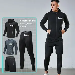 Одежда для спортзала Vedo, дропшиппинг, оптовая продажа, набор из 4 предметов, полиэфирная тренировочная футболка, штаны для фитнеса, одежда для спортзала