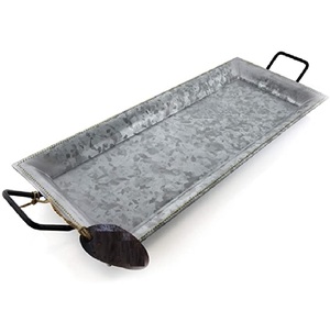 Stylish Grey Rectangular Galvanized Food Serving <b>Tray</b> With Handle Perfect for <b>Large</b> Home and Kitchen Use Made in India - Product Image 1