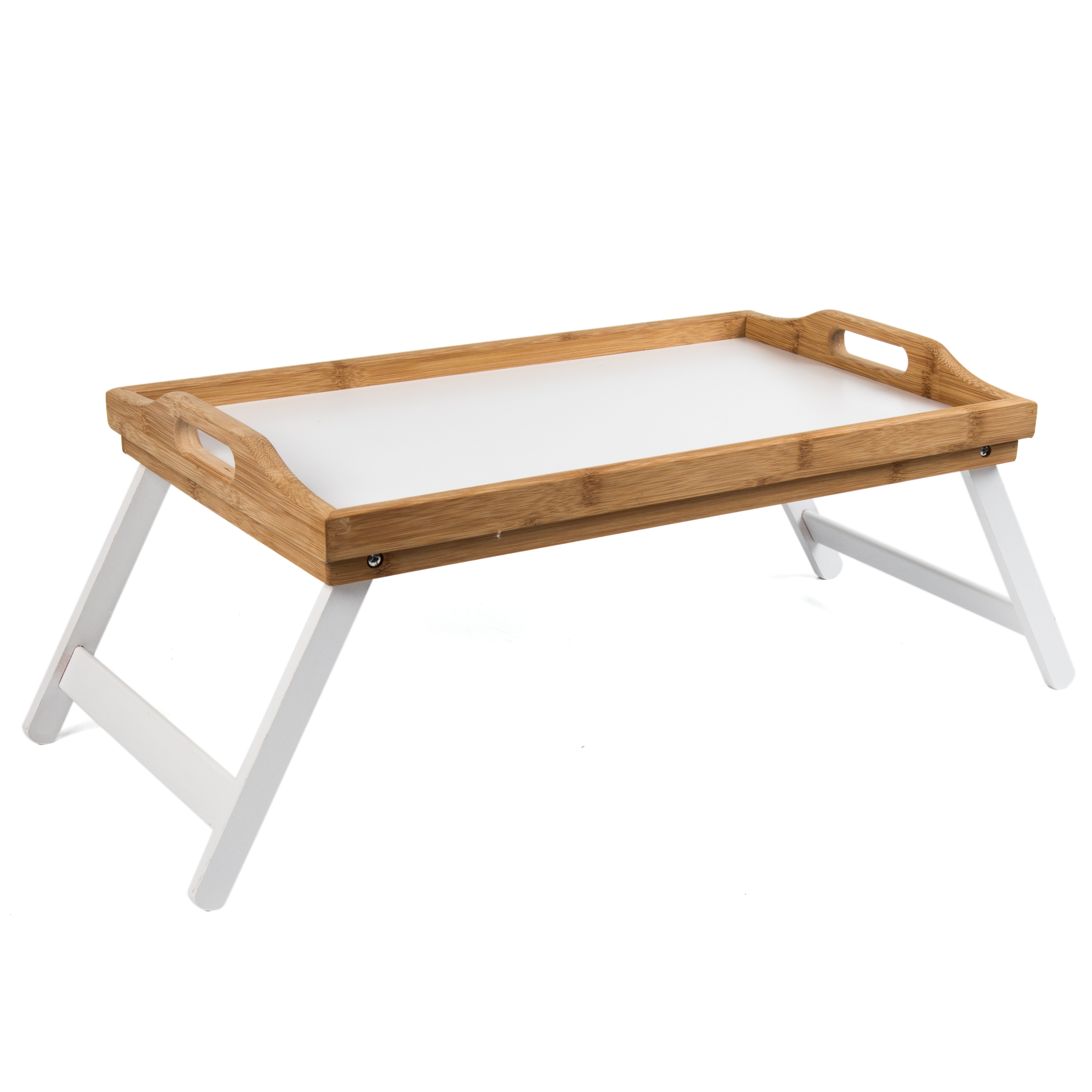 Bamboo Wooden Folding Bed Breakfast Table Coffee Serving Tray With Foldable Leg