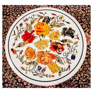 <b>White</b> marble Fashionable Inlay Coffee <b>Round</b> <b>Table</b> Top - Product Image 1