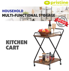 Modern 2 Tier Iron Kitchen Cart with Metal Frame <b>Portable</b> <b>Bar</b> Cart for Home Storage and Serving Home Storage Furniture - Product Image 6