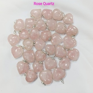 Bulk Quantity Natural Crystal Pendants <b>Rose</b> <b>Quartz</b> with Silver Rim Electroplated Semi-Precious Stone Crafts - Product Image 2