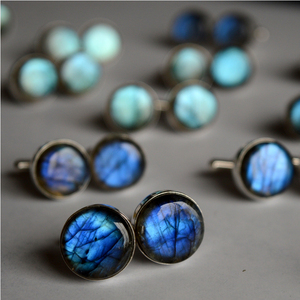 Labradorite Stone Cufflinks Men Natural <b>Purple</b> Gemstone Cuff Links Sterling Silver Metal Formal Accessories Bulk Supplier - Product Image 4