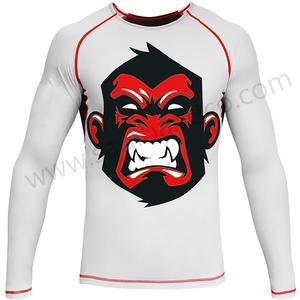 เสื้อรัดกล้าม MMA สีขาวดำลายกอริลลา แขนยาว ปรับแต่งได้ พิมพ์ลายแบบซับลิเมชั่น ผ้าสแปนเด็กซ์/โพลีเอสเตอร์ 220-260gsm สำหรับทุกเพศ - Product Image 3