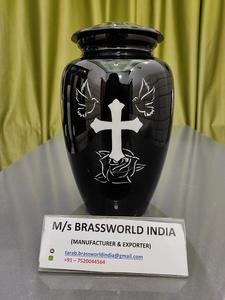 Tres velas de aluminio con flores pintadas a mano, suministros funerarios, urna funeraria, BRASSWORLD, INDIA - Product Image 6