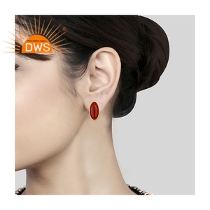 Boucles d'oreilles ovales naturelles en Onyx rouge, bijou en pierre précieuse, plaqué or, argent, 925, vente en gros - Product Image 4