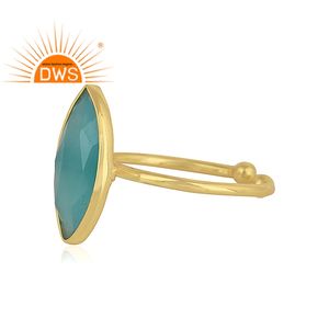 แหวนแต่งงานประดับพลอยอะควาแคลซิโดนีทรงมาร์คีส์ ตัวเรือนเงินแท้ 925 ชุบทอง - Product Image 2