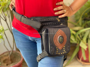 Unisex Motorcycle Hip <b>Pocket</b> <b>Belts</b> Travel <b>Belts</b> Waist <b>Pocket</b> Bum Bags Leather Biker <b>Belts</b> - Product Image 3