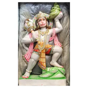 Handmade White Marble Hanuman Statue Painted Exclusive Murti Indian Exporter Statue Worship Hindu Culture Handmade High Quality