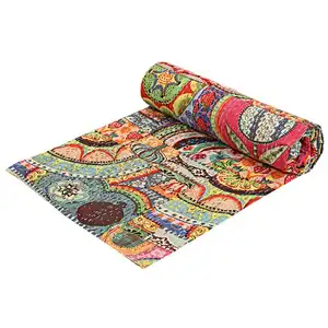 Simple and Beautiful Reversible Patchwork Kantha Quilt Cotton Gudari Blanket Throw Decorative Art Multi Color Kantha Quilt