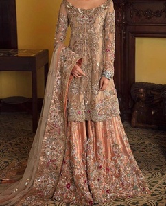 Stylish Heavy <b>Kurta</b>, Garara with Heavy Dupatta Dress embellished in crystal glass beads ,resham, Kasab work for Wedding -2020 - Product Image 1