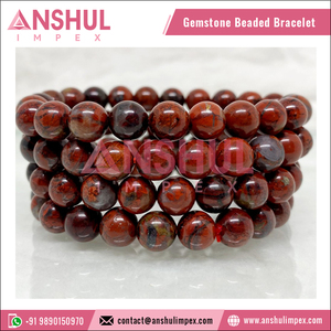 Worldwide Selling Red Color Healing 7.5in Poppy Jasper Round <b>Gemstone</b> Hand Beaded <b>Bracelet</b> at Wholesale Market Price - Product Image 4
