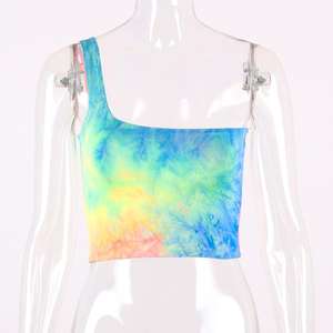 Venta al por mayor Personalizar Venta caliente Mujeres Venta directa de fábrica Un hombro Tie Dye Print Crop Tops - Product Image 6