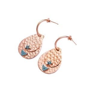 Boucles d'oreilles mignonnes en pierre Turquoise plaquée or Rose, Design moderne martelée, en argent Sterling 925, pour femmes - Product Image 1
